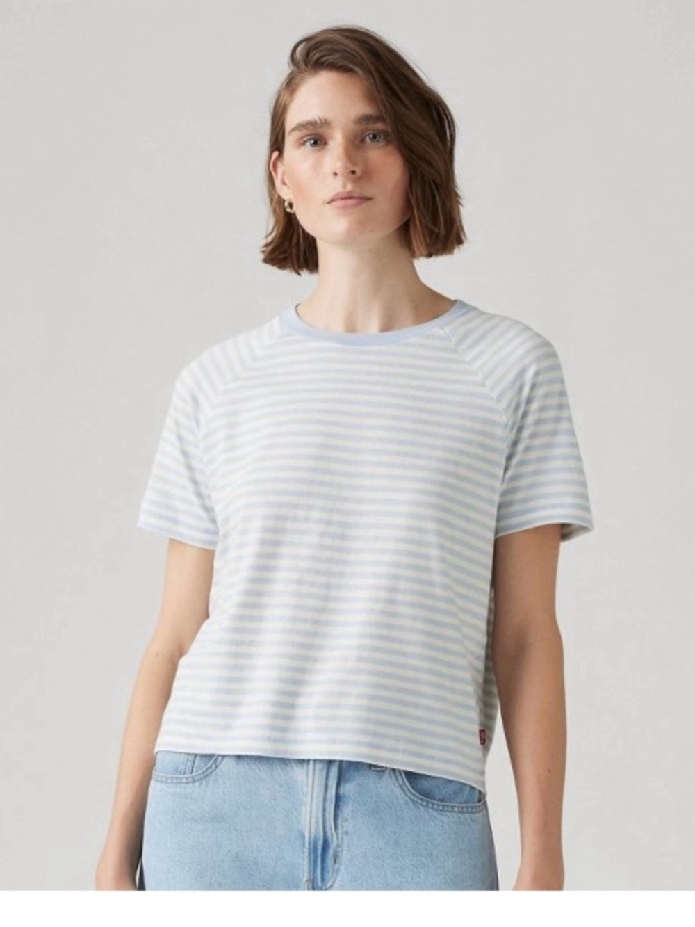 Levi's Light Blue and White Striped Tee shirt relaxed fit